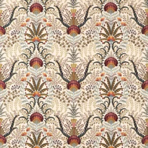 brown botanical embroideried fabric from Sanderson