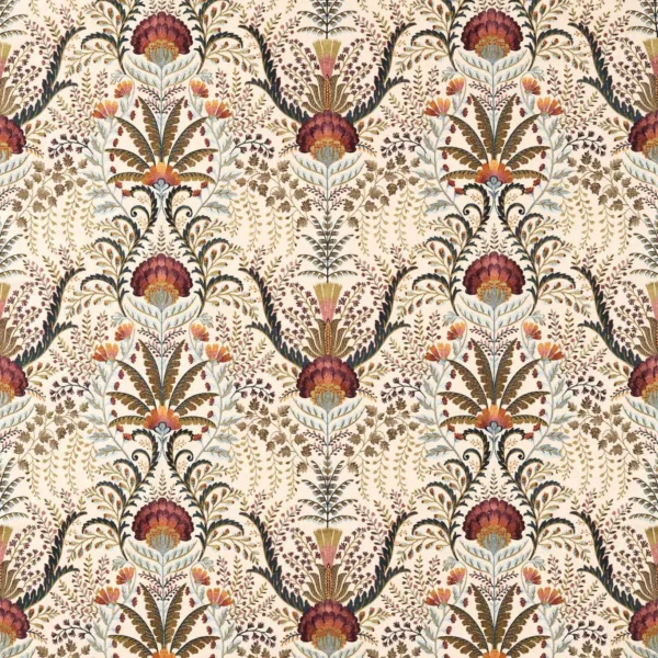brown botanical embroideried fabric from Sanderson