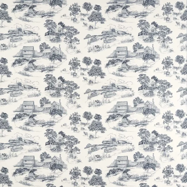 Brockhampton Estate Fabric - Woad by black-grey botanical cotton fabric from Sanderson