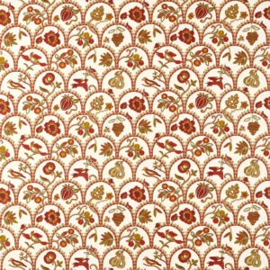 red animal embroideried fabric from Sanderson