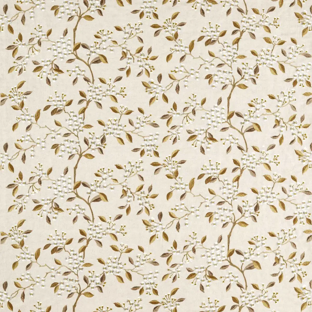 Damson Blossom Fabric - Rosemary / Birch by brown botanical embroideried fabric from Sanderson