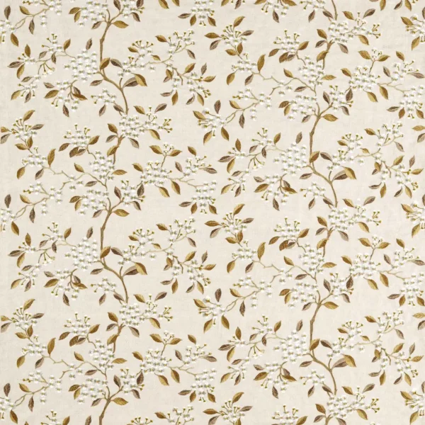 Damson Blossom Fabric - Rosemary / Birch by brown botanical embroideried fabric from Sanderson
