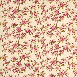 red botanical embroideried fabric from Sanderson