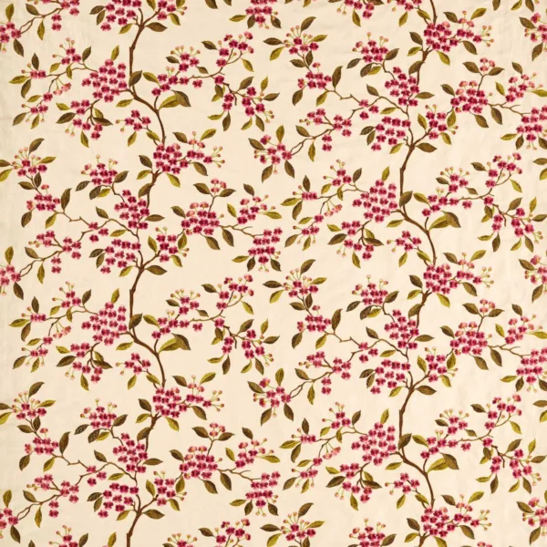 Damson Blossom Fabric - Madder / Olive by red botanical embroideried fabric from Sanderson