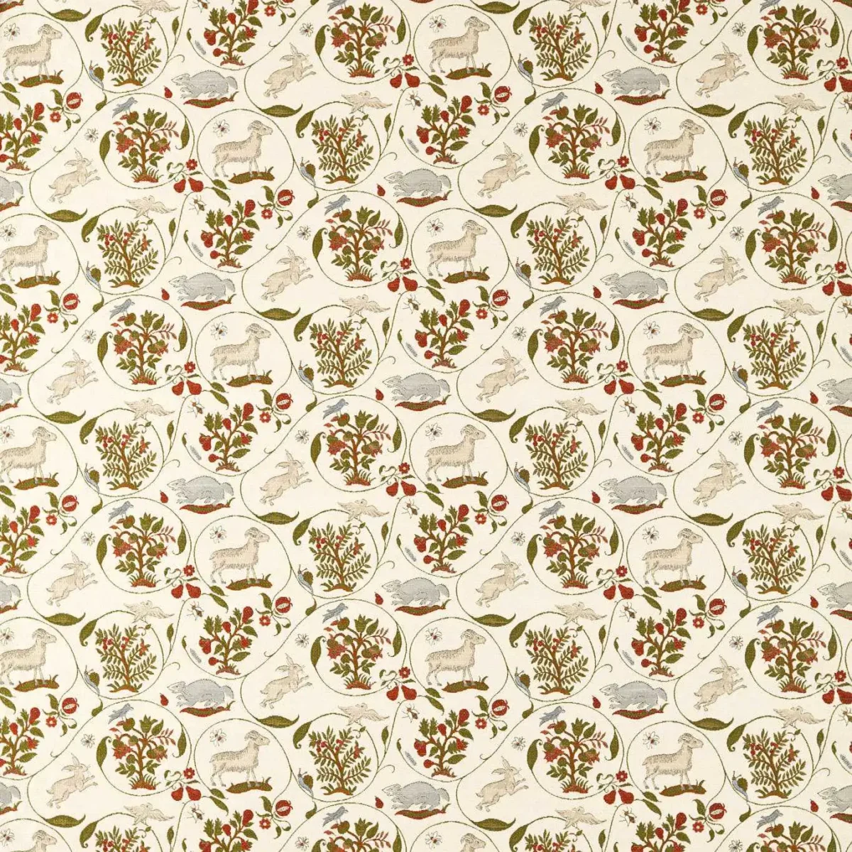 Lost Orchard Fabric - Chintz by green animal jacquard fabric from Sanderson