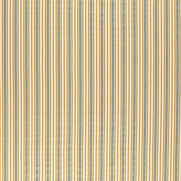 Barneby Stripe Fabric - Honey / Teal by yellow striped cotton fabric from Sanderson