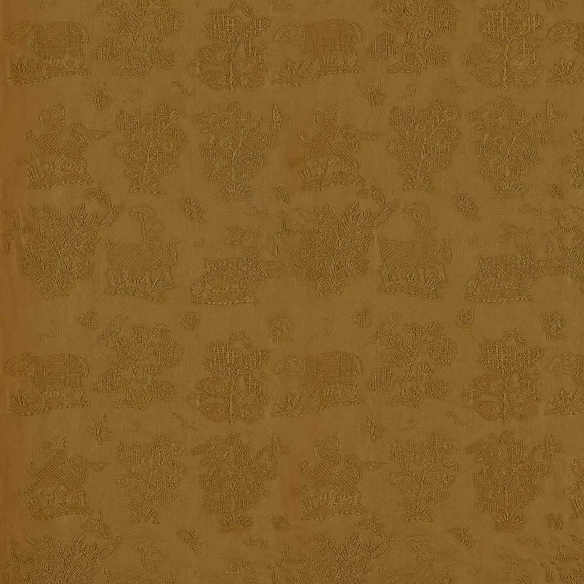 brown botanical embroideried fabric from Sanderson