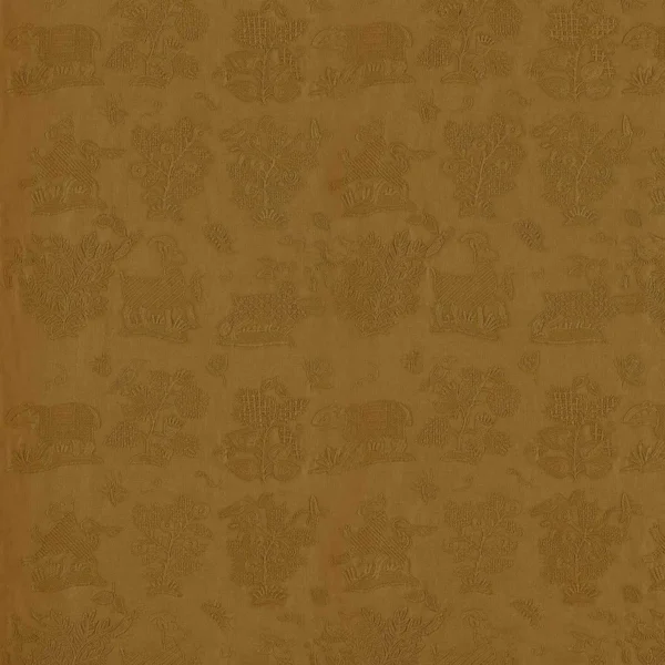Medieval Embroidery Fabric - Mustard by brown botanical embroideried fabric from Sanderson