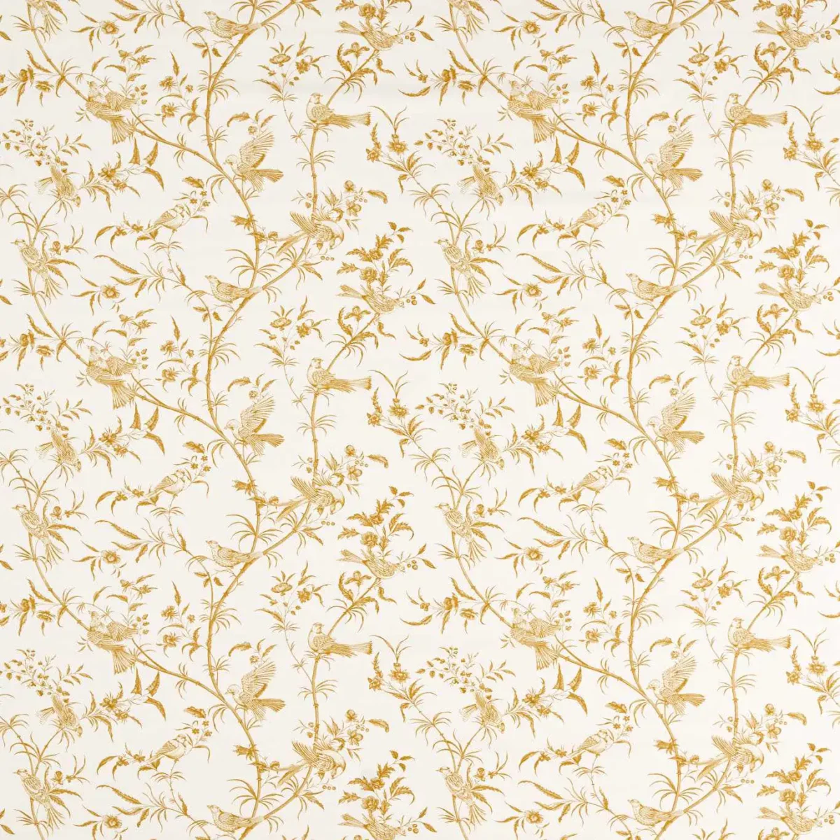 Paradise Woods Toile Fabric - Mustard by yellow botanical printed fabric from Sanderson