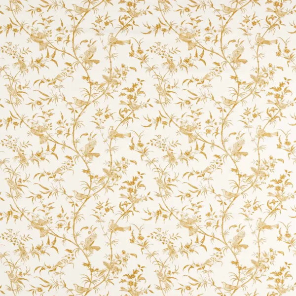 Paradise Woods Toile Fabric - Mustard by yellow botanical printed fabric from Sanderson