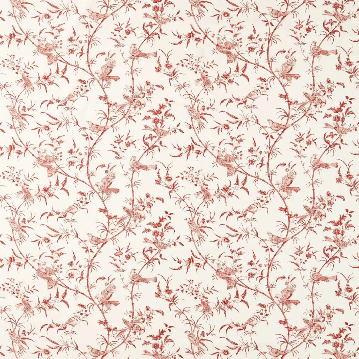 red botanical printed fabric from Sanderson