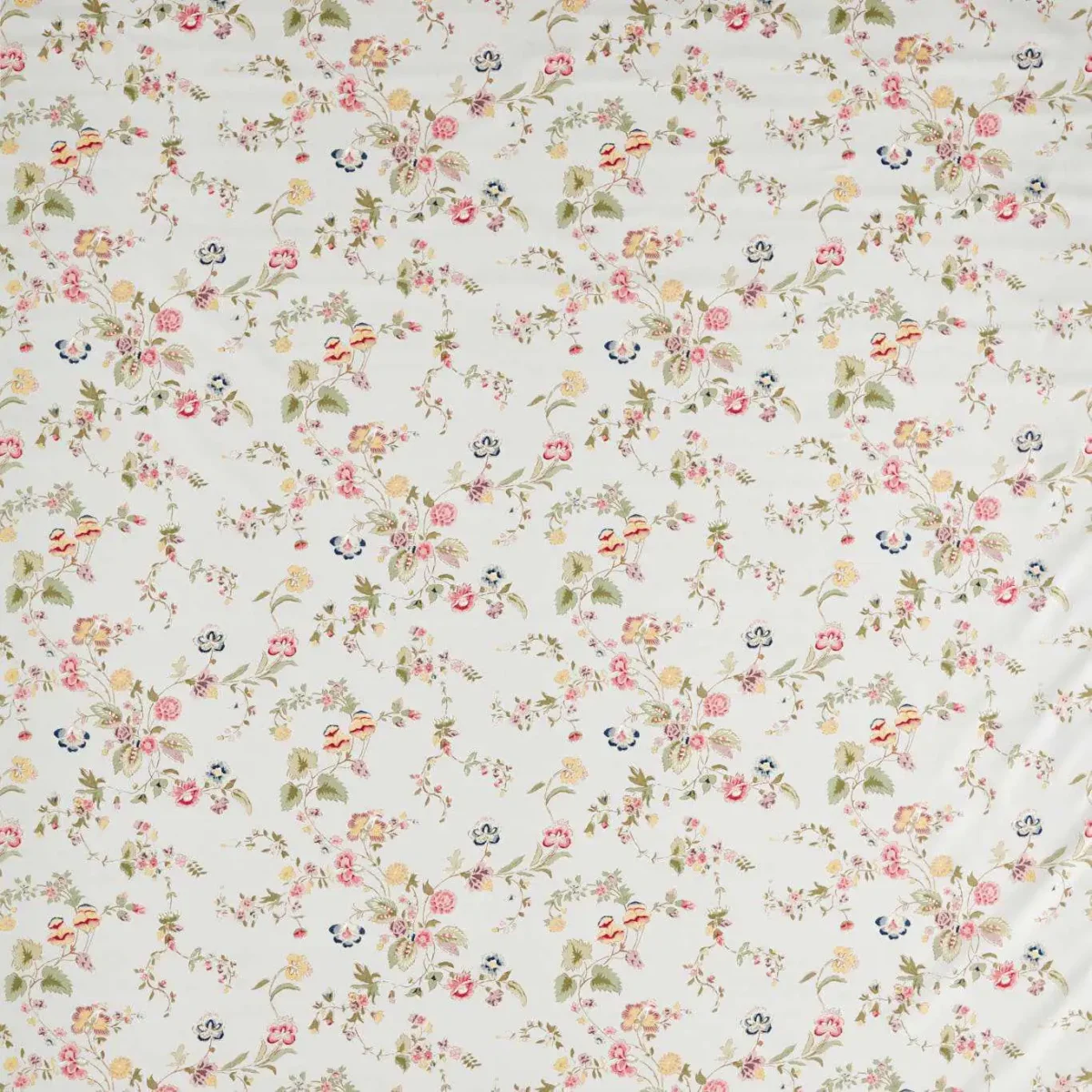 Nectar Fields Fabric - Porcelain / Blossom by black-grey botanical printed fabric from Sanderson