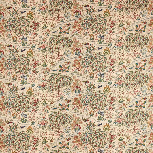 Moat Birds Fabric - Damson / Cobalt by orange botanical printed fabric from Sanderson