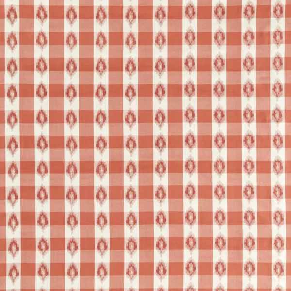 Odisha Check Fabric - Coral by red checked woven fabric from Sanderson