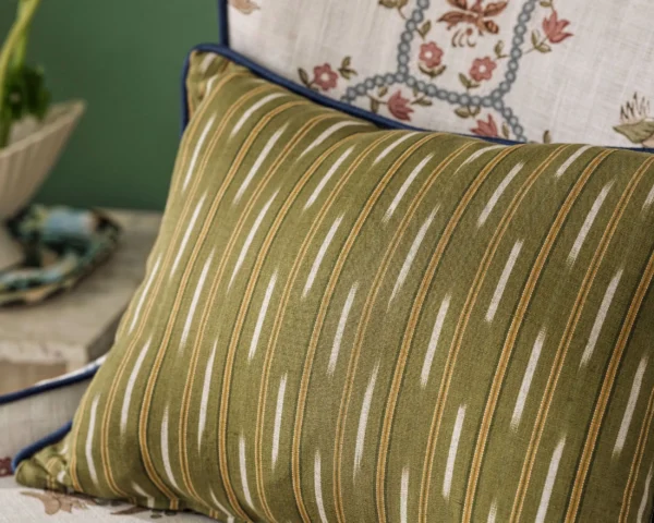 Sabu Stripe Fabric - Olivine / Gold by green striped cushion with sofa