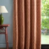 red striped curtain with side table and lamps