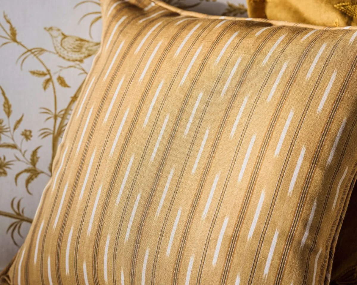Sabu Stripe Fabric - Golden Knot by yellow striped cushion with sofa