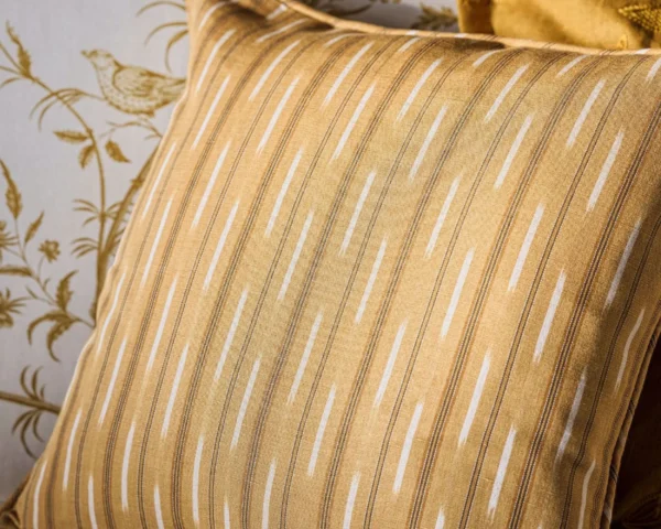 Sabu Stripe Fabric - Golden Knot by yellow striped cushion with sofa