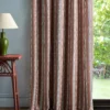 red striped curtain with side table and lamps