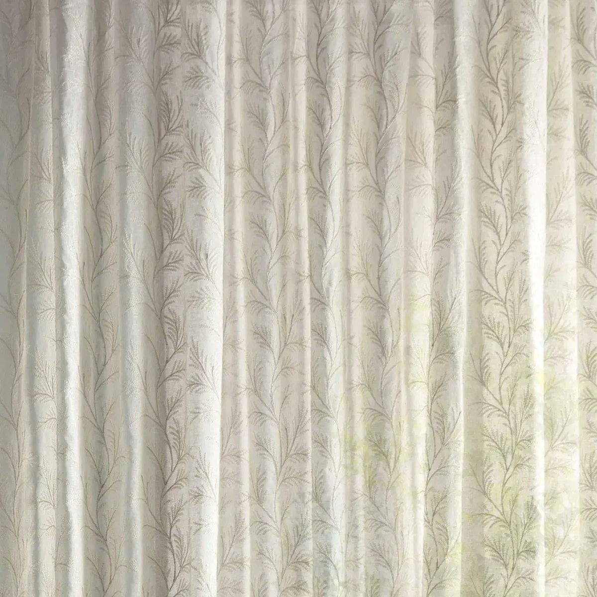 neutral botanical voile-sheer fabric from Sanderson