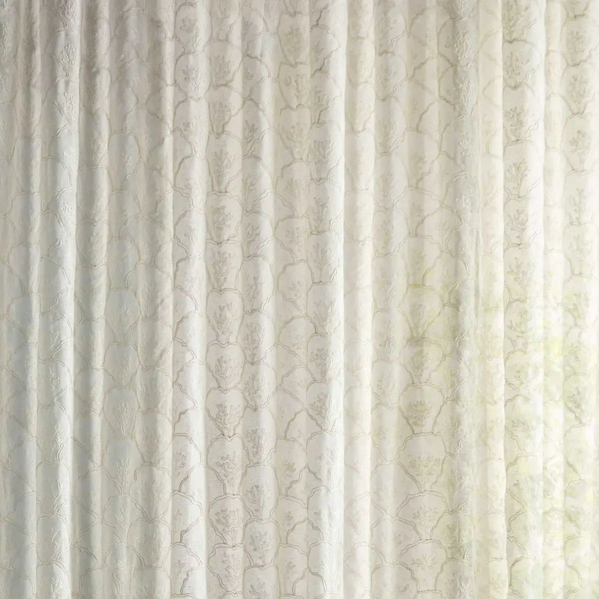 neutral botanical voile-sheer fabric from Sanderson