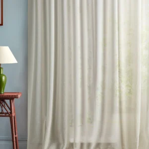 white plain curtain with side table and lamps
