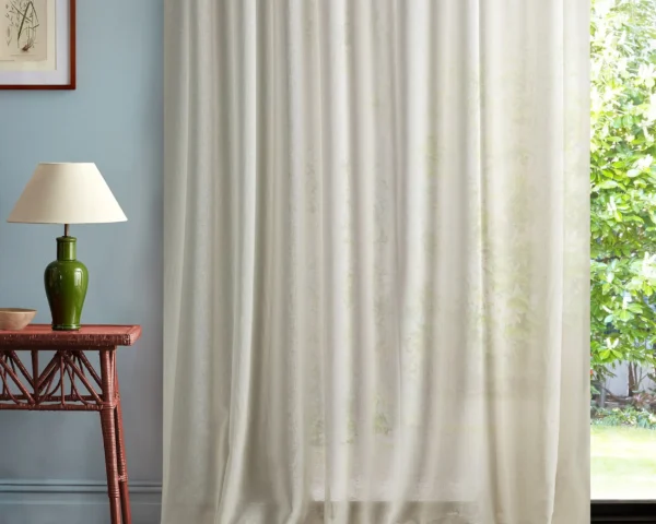 Zulimar Fabric - Seaspray White by white plain curtain with side table and lamps