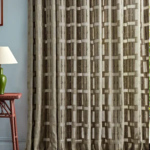 blue misc curtain with side table and lamps