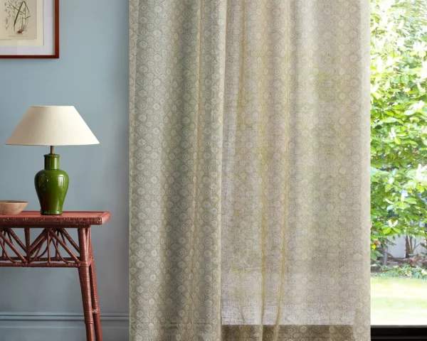 multicolour misc curtain with side table and lamps