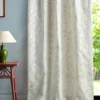 neutral botanical curtain with side table and lamps
