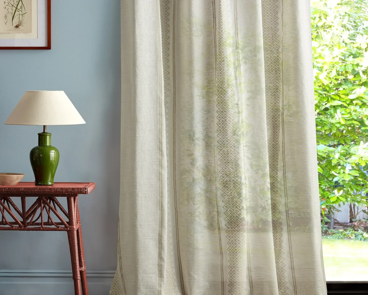 multicolour misc curtain with side table and lamps