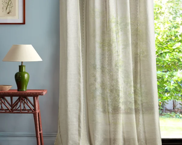 multicolour misc curtain with side table and lamps