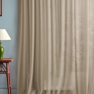 neutral plain curtain with side table and lamps