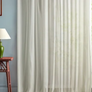white plain curtain with side table and lamps
