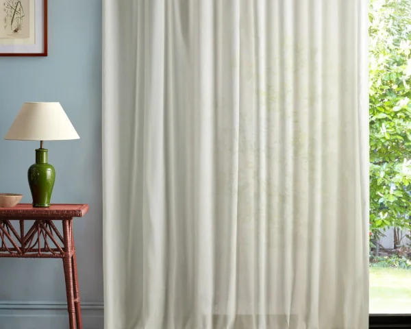 Marisol Fabric - Seaspray White by white plain curtain with side table and lamps