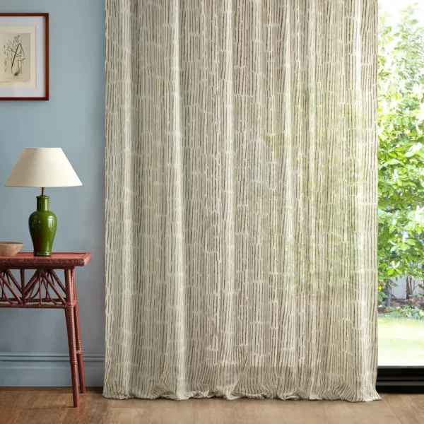 Kelp Hollow Fabric - Seaspray & Sand by multicolour striped curtain with side table and lamps