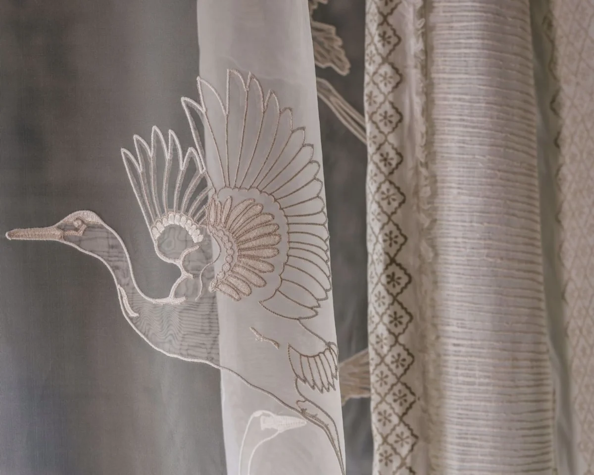 Great Egrets Fabric - Silk by neutral animal curtain with