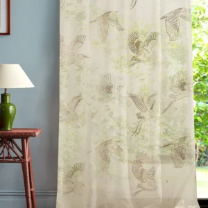 neutral animal curtain with side table and lamps