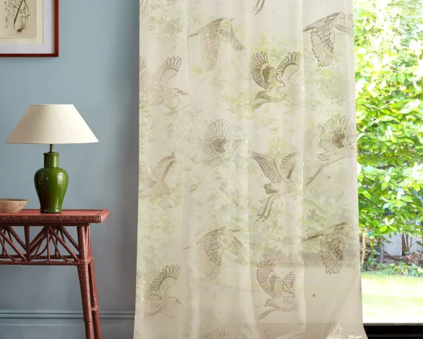 neutral animal curtain with side table and lamps