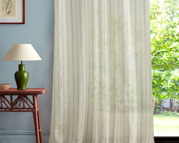 Coastal Knot Fabric - Seaspray & Kelp by multicolour striped curtain with side table and lamps