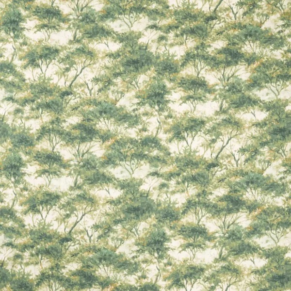 Boschetto Print Fabric - Forest by green botanical printed fabric from Clarke & Clarke