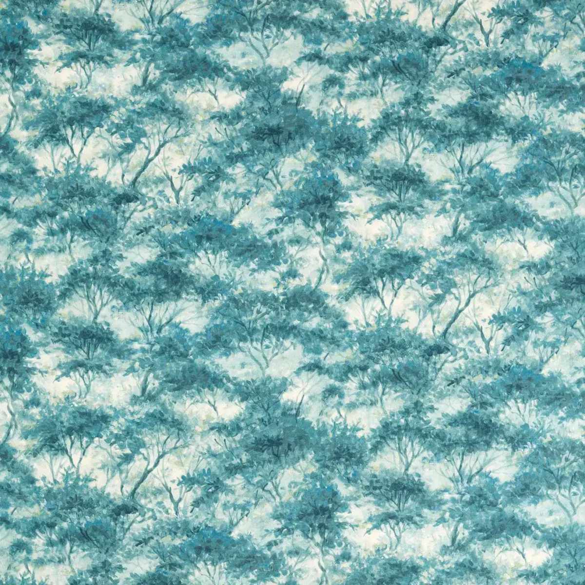 Boschetto Print Fabric - Teal by blue botanical printed fabric from Clarke & Clarke