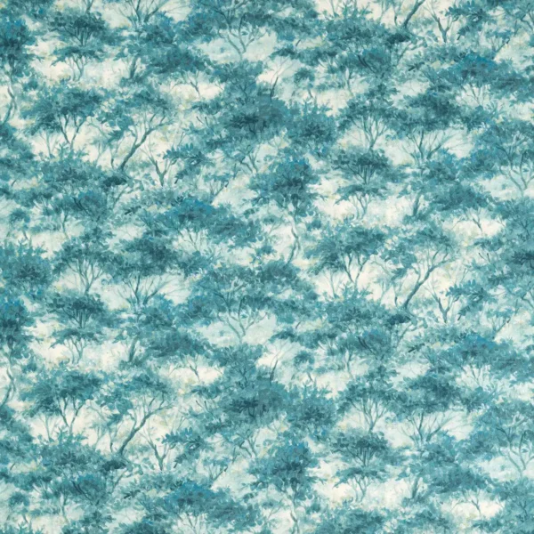 Boschetto Print Fabric - Teal by blue botanical printed fabric from Clarke & Clarke