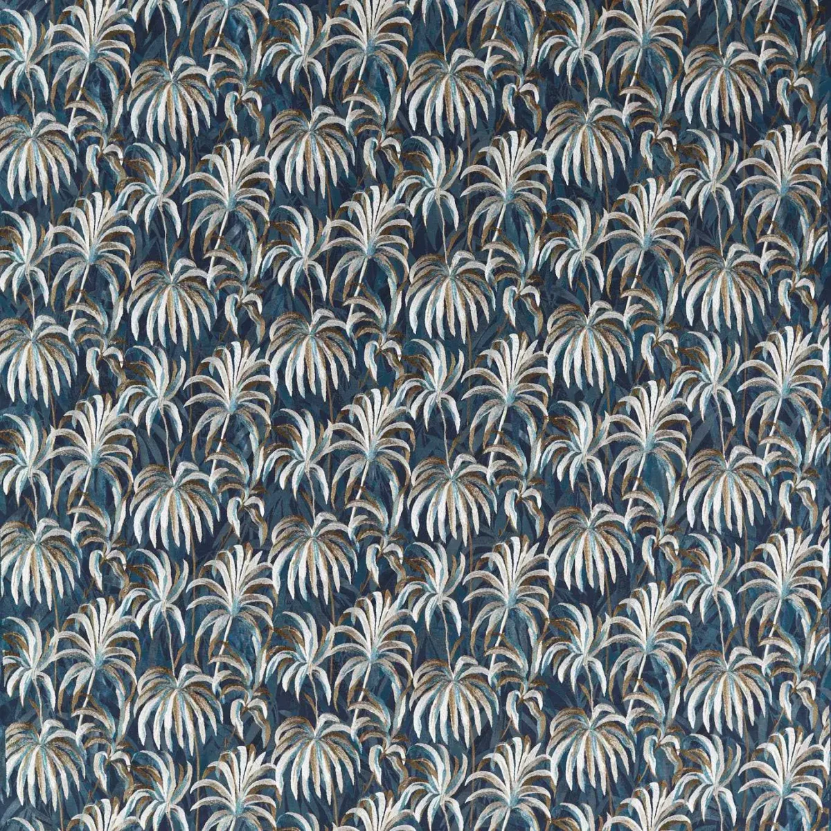Floresta Embroidery Fabric - Midnight / Antique by blue botanical embroideried fabric from Clarke & Clarke