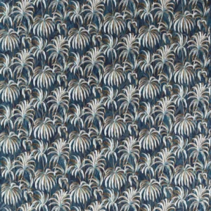 blue botanical embroideried fabric from Clarke & Clarke
