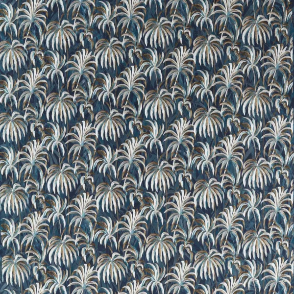 Floresta Embroidery Fabric - Midnight / Antique by blue botanical embroideried fabric from Clarke & Clarke