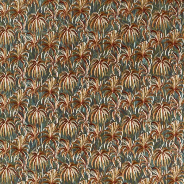 Floresta Embroidery Fabric - Mineral / Spice by green botanical embroideried fabric from Clarke & Clarke