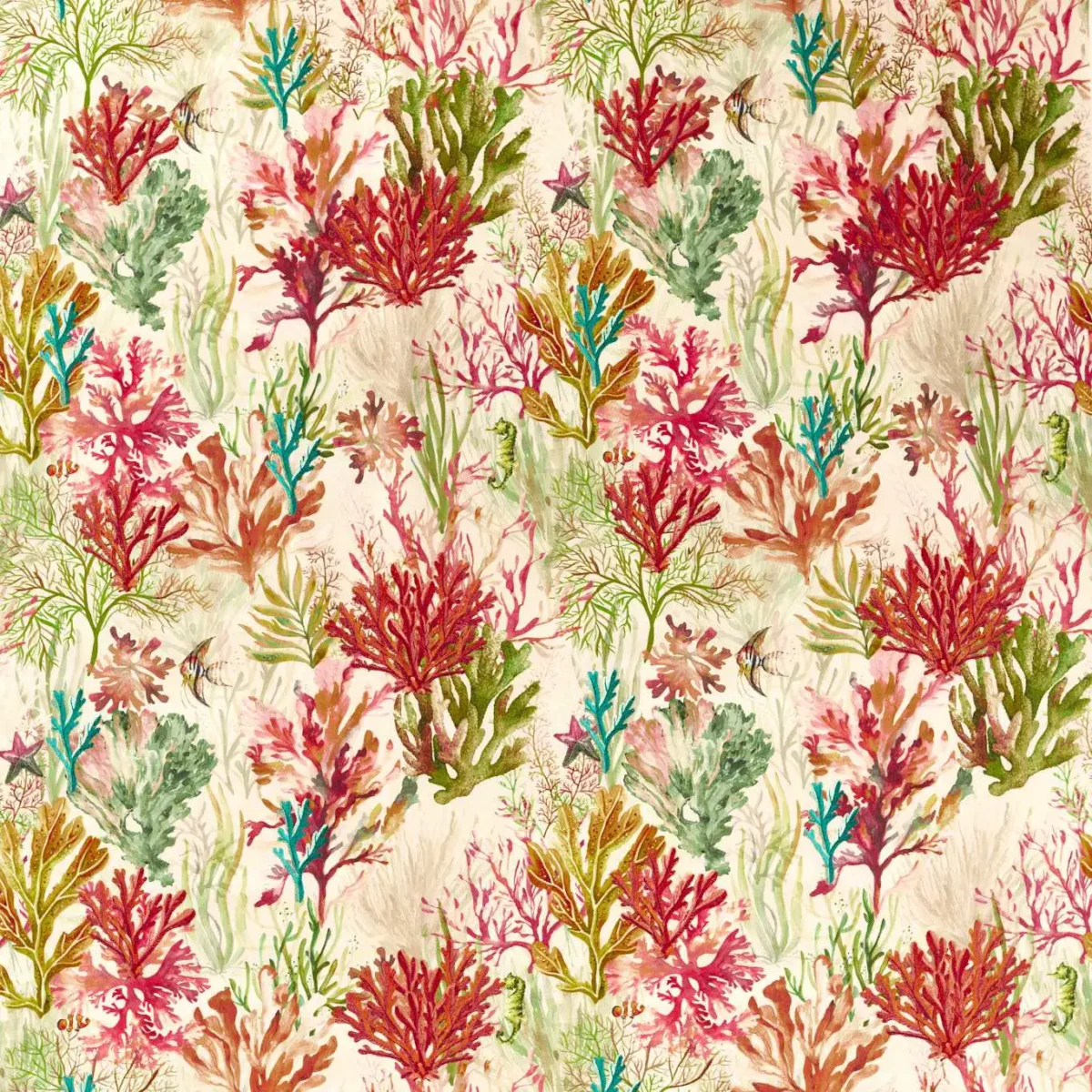 Oceana Print Fabric - Seafoam by blue animal embroideried fabric from Clarke & Clarke