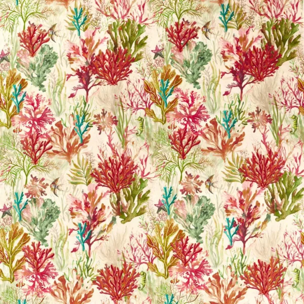 Oceana Print Fabric - Seafoam by blue animal embroideried fabric from Clarke & Clarke