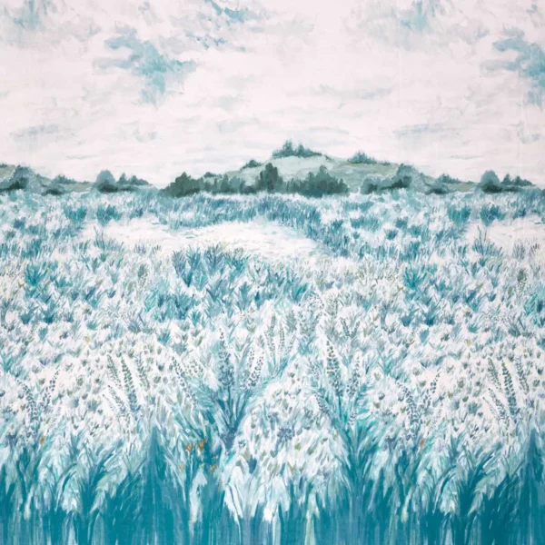 Wildbloom Print Fabric - Mineral by blue botanical printed fabric from Clarke & Clarke